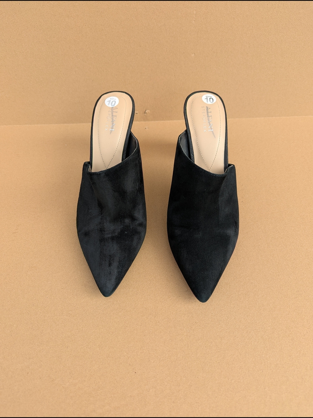 Alfani Step N Flex Suede Pointed Toe Mules Architectural Heel Women Black 10M - Picture 2 of 10